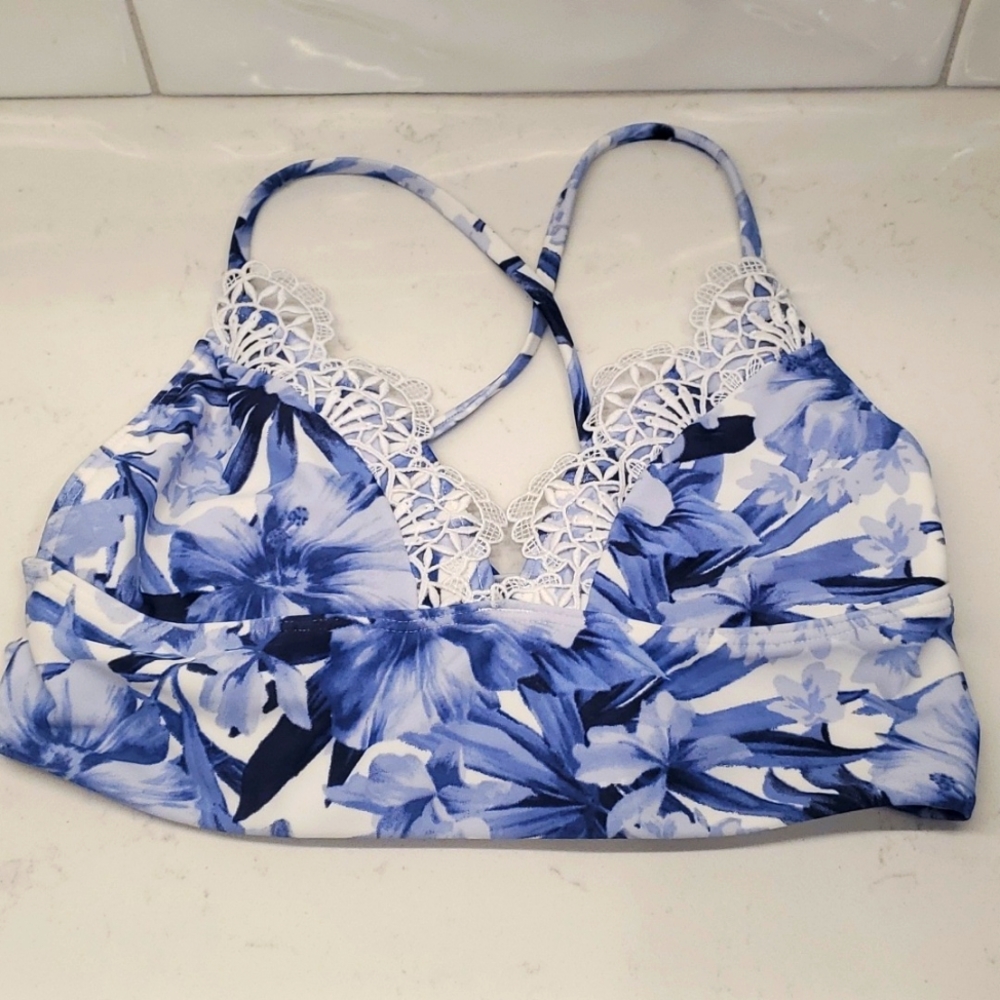Hollister Swim top sz S blue/white lace up back.